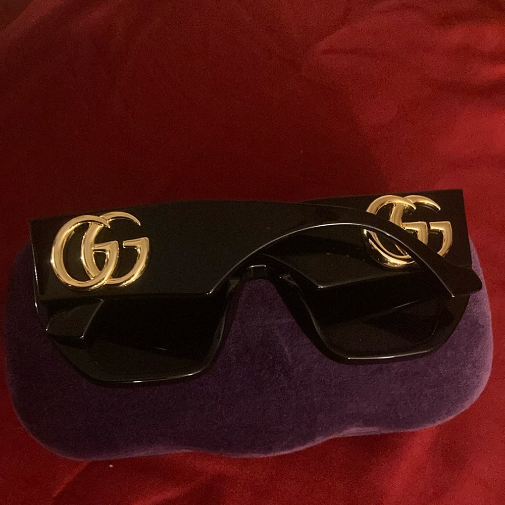 Gucci Black and Gold Shield Sunglasses
